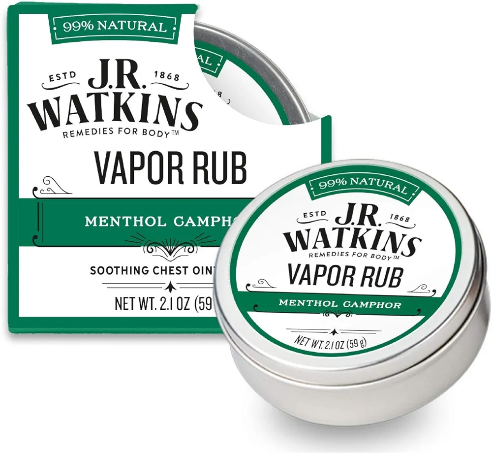 J.R. Watkins Natural Menthol Camphor Chest Rub, Flu and Cold Relief, Decongestant for Stuffy Nose, USA Made and Cruelty Free, 2.1oz, Single