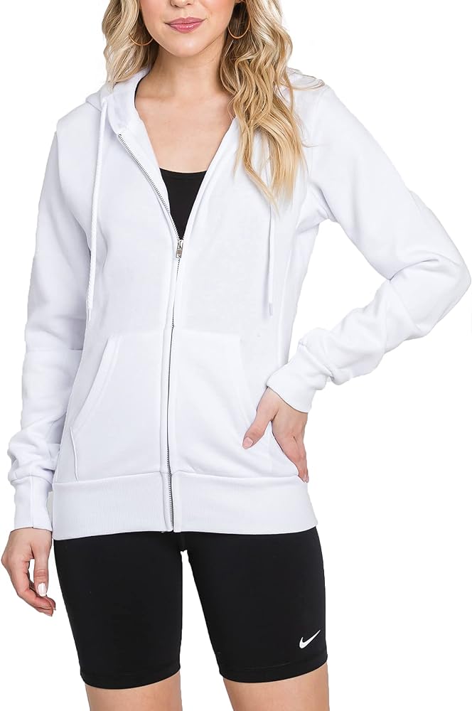 Urban Look Womens Fashion Fleece Drawstring Zip Up Hoodies with Kangaroo Pockets