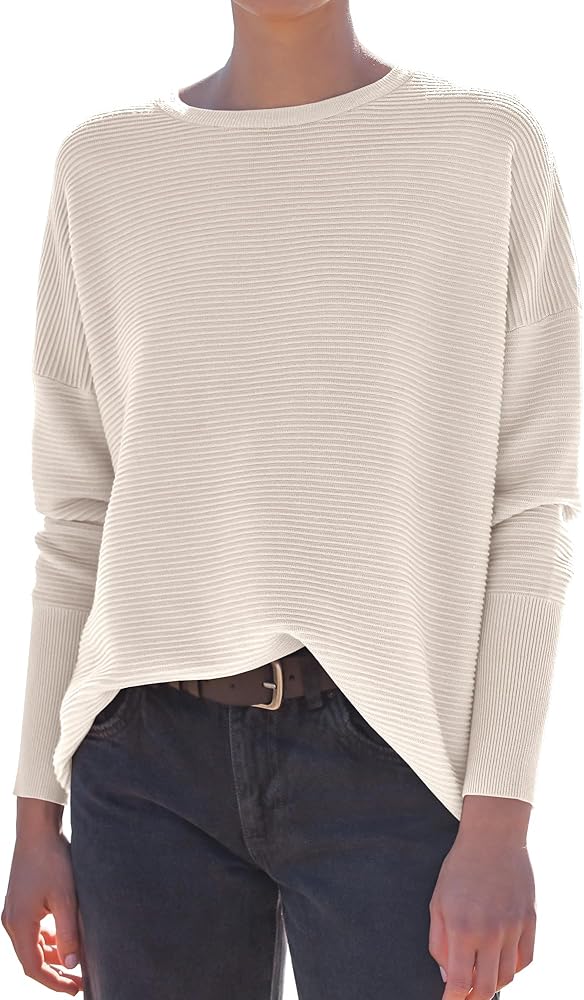 ANRABESS Women Crewneck Long Batwing Sleeve Casual Loose Fit Ribbed Knit Fall 2024 Cozy Pullover Sweater Top Outfits