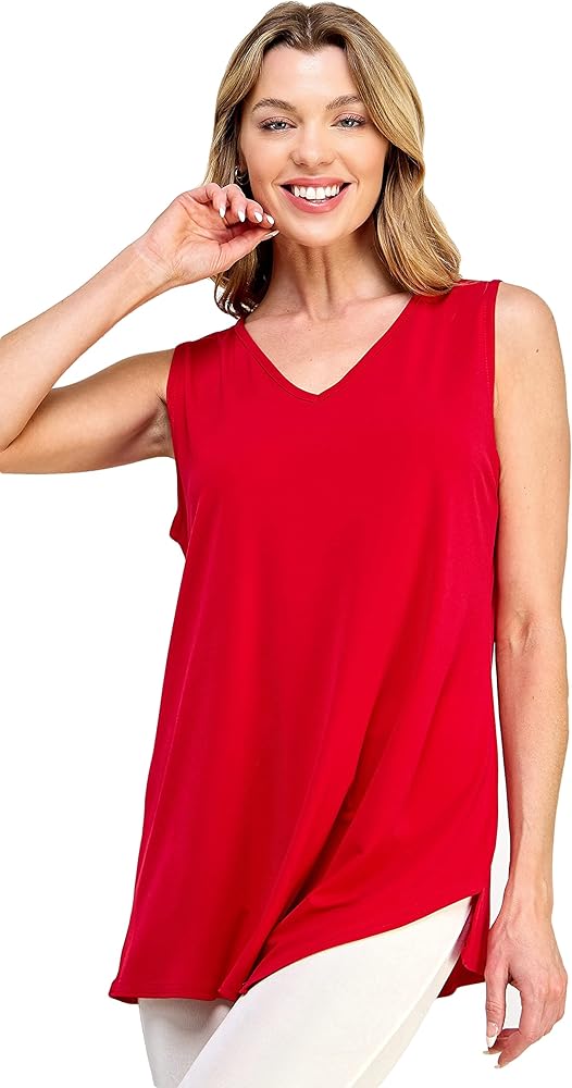 Jostar Women's Casual Tank Top - Sleeveless V-Neck Asymmetrical Hem Soft Stretch Blouse Tunic T Shirts 2061HT-TRS1 Red XL