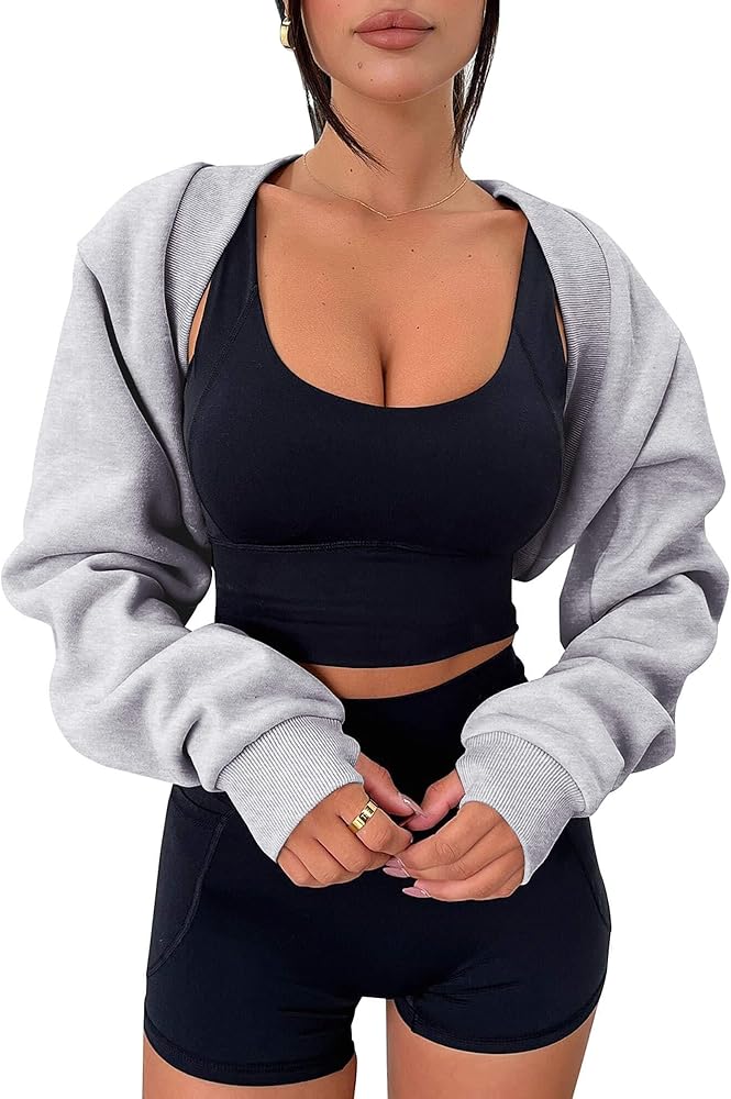 Zwurew Women's Bolero Shrug Long Sleeve Cropped Sweatshirt with Thumb Hole Workout Shrugs Open Front Y2K Tops 2024