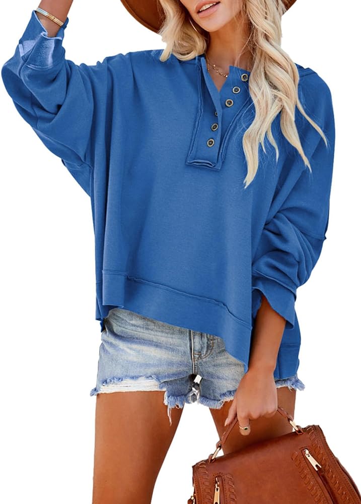 Dokotoo Womens Cute Long Sleeve Hoodies Casual Loose Solid Fall Sweatshirts Fashion Cropped Hoodie for Women Blue X-Large