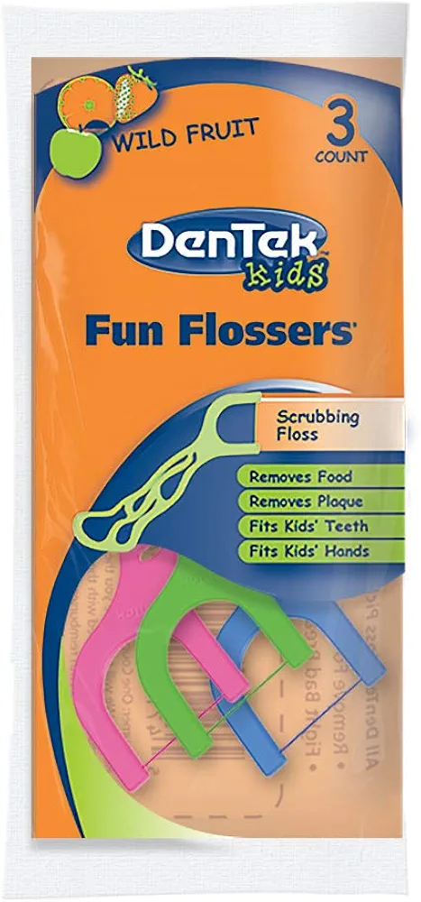 Dentek Kids Fun Flossers with Advanced Fluoride Coating | Pack of 144 | 3 Count Trial & Travel Size,3 Count (Pack of 144)