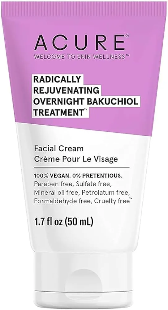 Acure Radically Rejuvenating Bakuchiol Facial Cream - Plant Squalane Retinol Alternative for Overnight Skin Treatment- Vegan Plant-Based Extract - Helps Reduce Appearance of Fine Lines, 1.7 fl oz