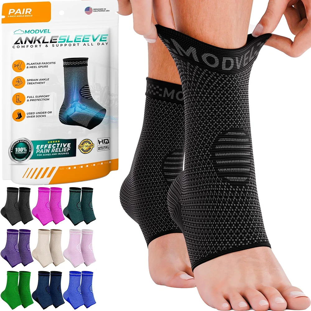 Modvel Foot & Ankle Brace Socks for Sprained Ankle Compression Sleeve - Foot Support for Women & Men - Tendonitis & Arthritis Ankle Brace Sports Running, Torn Ligaments & Women Stabilizing Ankle Wrap