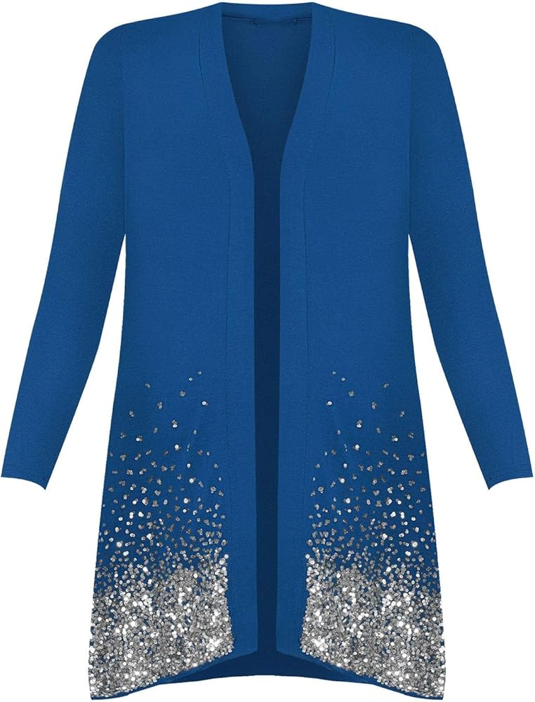 Ladies Fancy Long Sleeve Open Front Sequin Pattern Sparkle Cardigan Top