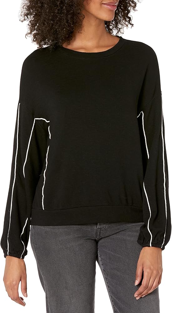 Monrow Women's Ht1077-sweatshirt W/Silky Piping