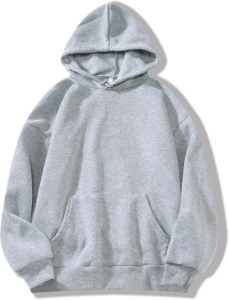 Sweatshirtw for Women - Solid Kangaroo Pocket Thermal Lined Hoodie (Color : Light Grey, Size : Medium)