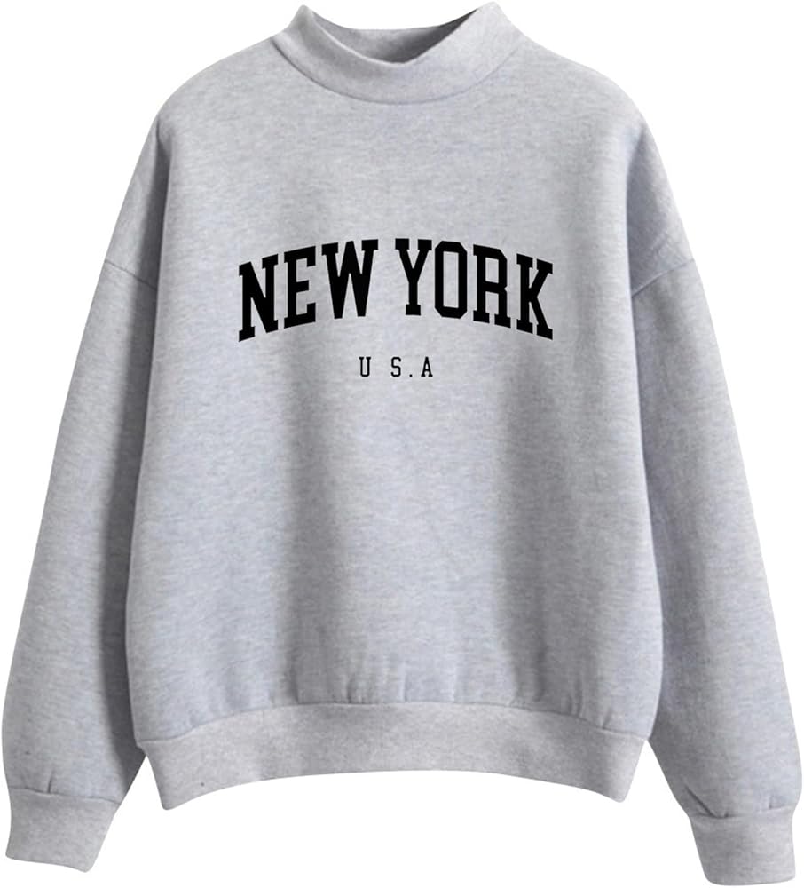 Womens New York Sweatshirt Round Neck Letter Graphic Cute Sweatshirt Oversized Casual Hoodie Teen Girls Fall Y2K Clothes