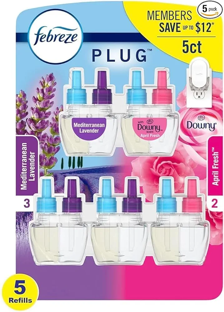 Plug in Air Fresheners, Mediterranean Lavender, April Down, F.e.b.r.e.z.e Odor Eliminator for Strong Odors 5 Oil Refills