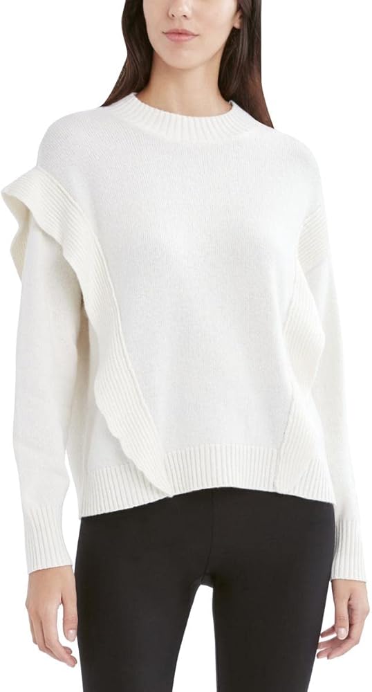 BCBGMAXAZRIA Women's Long Sleeve Sweater with Ruffle Detail