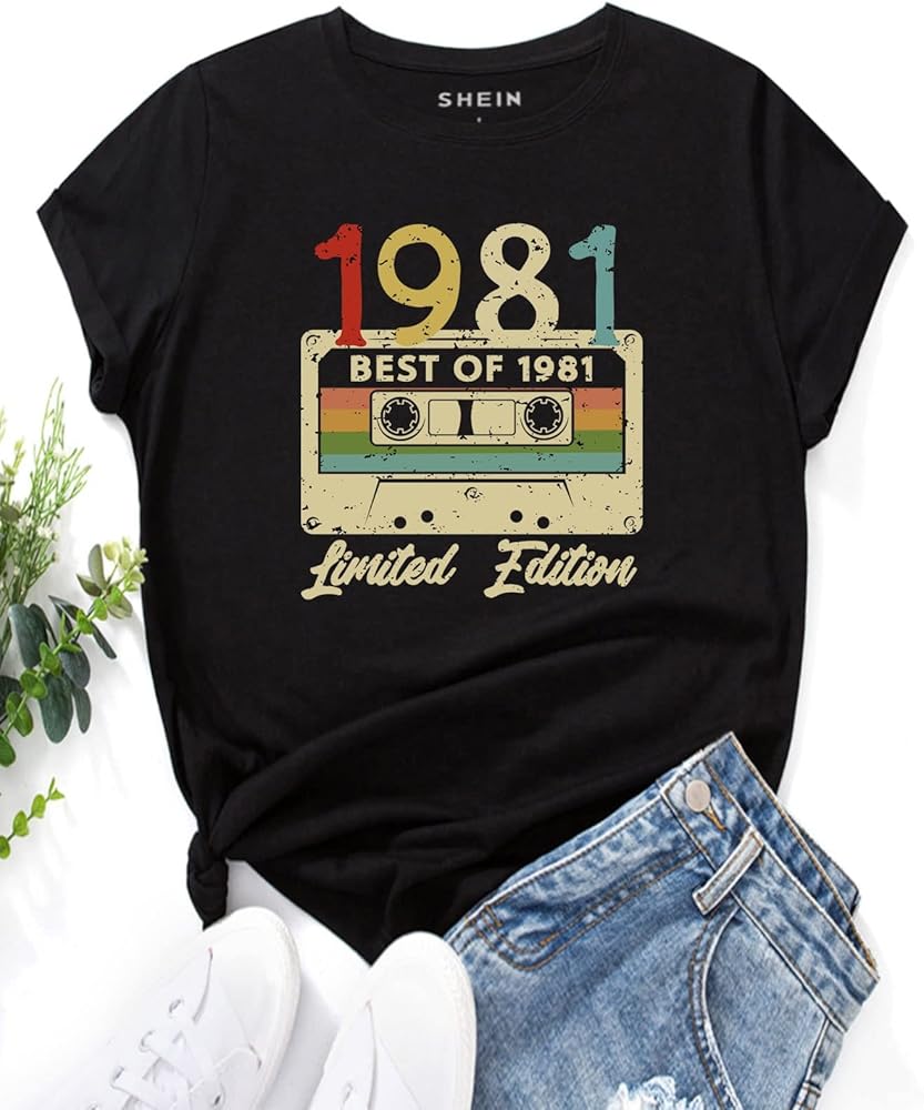 Tops for Women Tees Shirts Women's Tops Audiotape and Letter Graphic Tee Fashion Blouses Tops