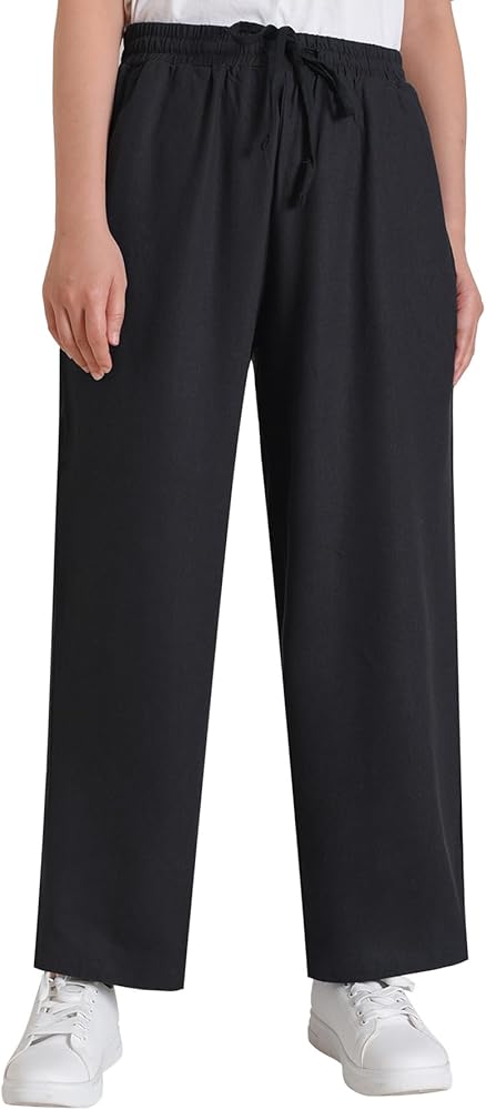 Weintee Women's Petite Wide Leg Linen Pants Lightweight Summer Pants