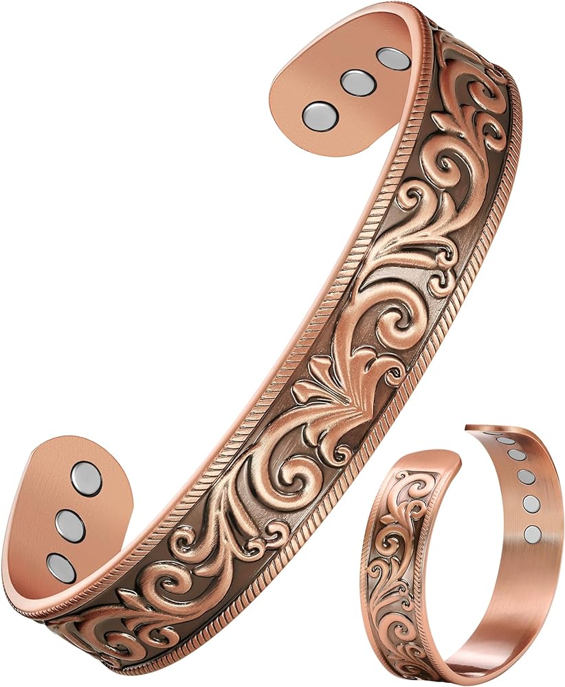 Feraco Copper Magnetic Bracelets for Men Women with Neodymium Magnets, Tree of Life Pattern, 99.99% Pure Solid Copper Cuff Bangle, Health Jewelry Gift