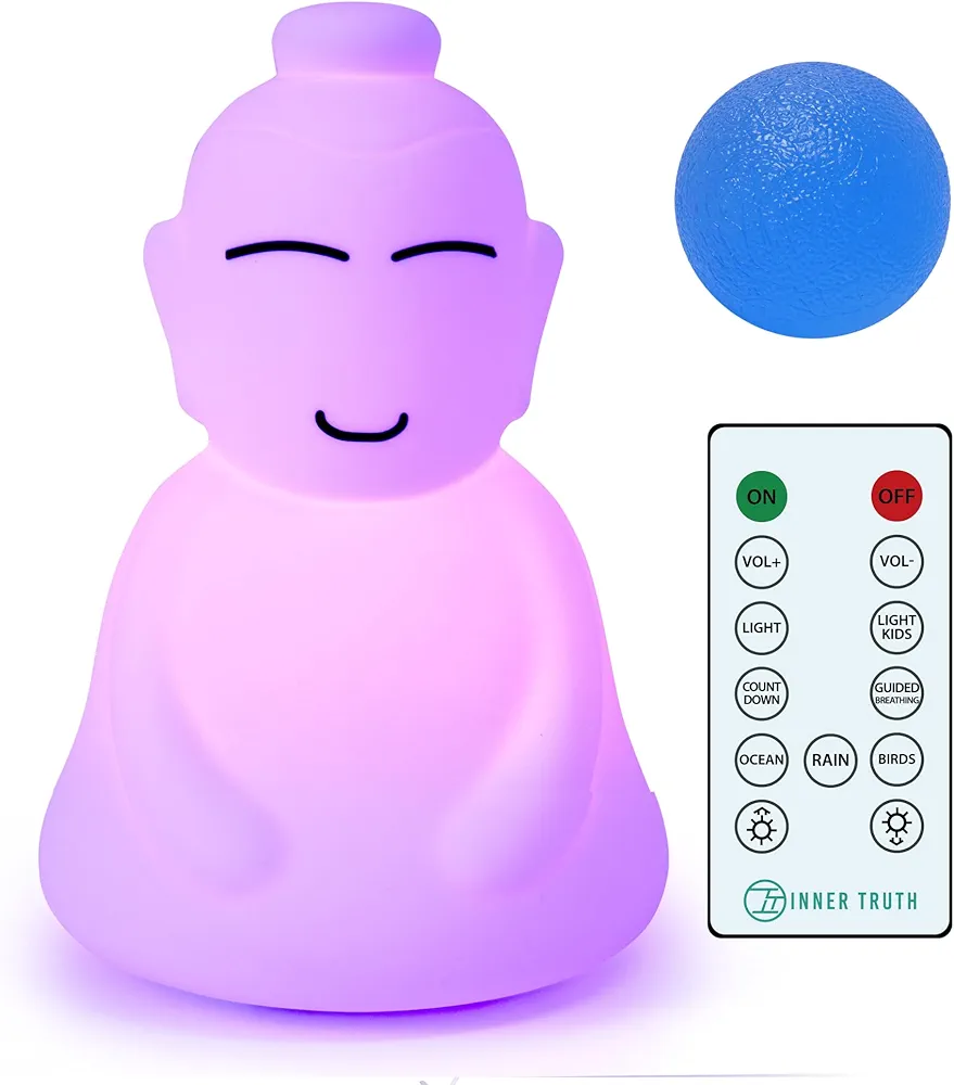 INNER TRUTH Meditation with Buddha Kit - 3 in 1 Guided Breathing Calm Down Buddha Anxiety Relief Device + Stress Ball. Stress Relief and mindfulness gifts. ADHD Tools for Adults & Kids. Yoga Gifts