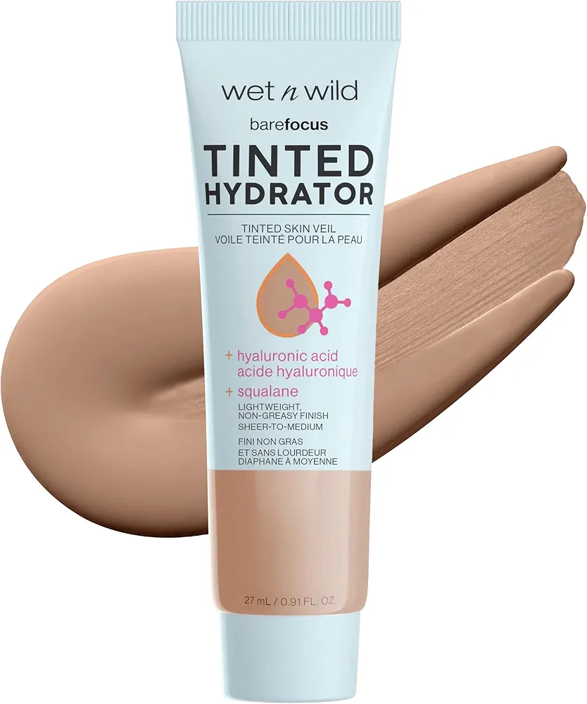 wet n wild Bare Focus Tinted Hydrator Matte Natural Finish, Oil-Free Tinted Face Moisturizer Makeup, Hyaluronic Acid, Squalane, Sheer To Medium Coverage, Medium Deep