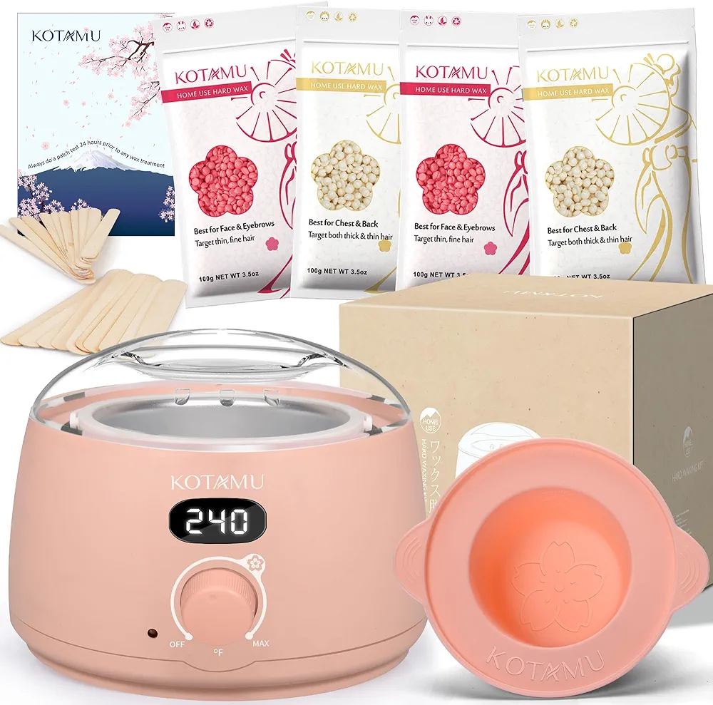 KOTAMU Wax Kit Pink Digital Hair Removal Waxing Kit for Women & Men Hot Wax Warmer Pot for Face, Eyebrow, Body, Brazilian, Bikini, Sensitive Skin Wax Machine with 25 Accessories for Home Salon