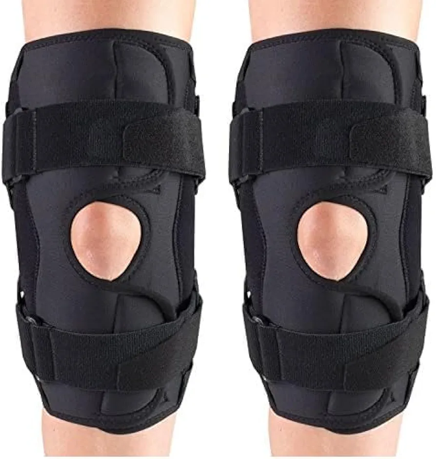 OTC Knee Stabilizer Wrap, Hinged Bars, Orthotex, Black, Medium (Pack of 2)