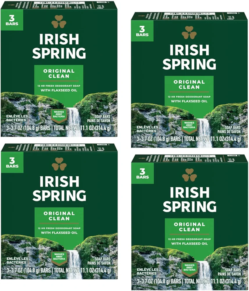 Irish Spring Deodorant Bar Soap, Original, 3.75 oz bars, 3 ea (Pack of 4)