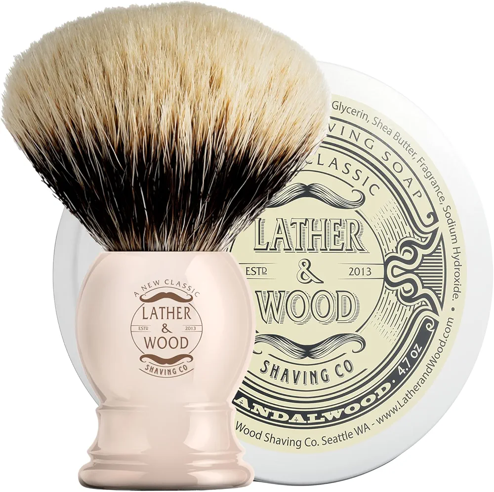 Lather & Wood Shaving Soap and Pure Premium Shaving Brush