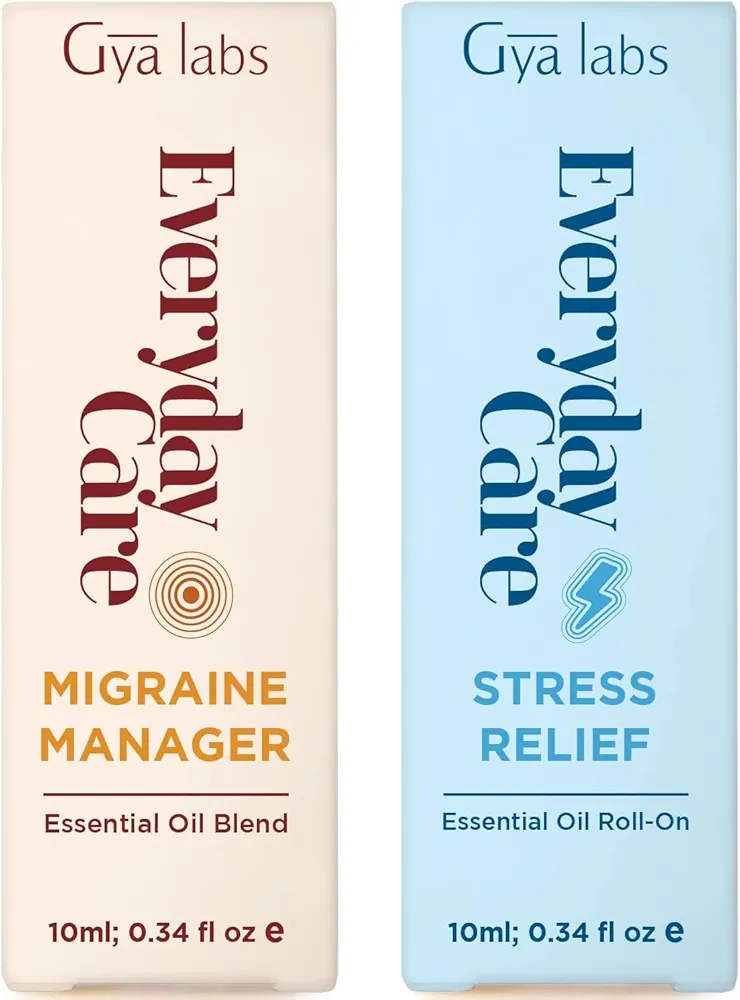 Migraine Relief for Headache Oil & Stress Relief Roll On Set - 100% Natural Aromatherapy Grade Essential Oils Set - 2x0.34 fl oz - Gya Labs