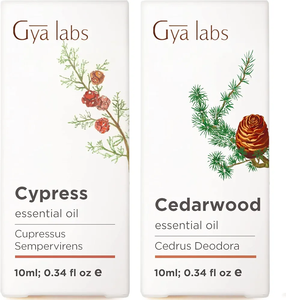 Cypress Essential Oil for Skin & Cedarwood Oil for Hair Growth Set - 100% Pure Aromatherapy Grade Essential Oils Set - 2x10ml - Gya Labs