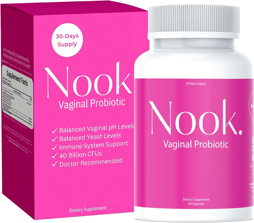 Nook Vaginal Probiotics, 40 Billion CFU, Balanced pH & UTI Prevention, 30-Day Supply, Odor & Yeast Control, Once Daily, Gluten-Free, Lactobacillus Blend, No Refrigeration Needed