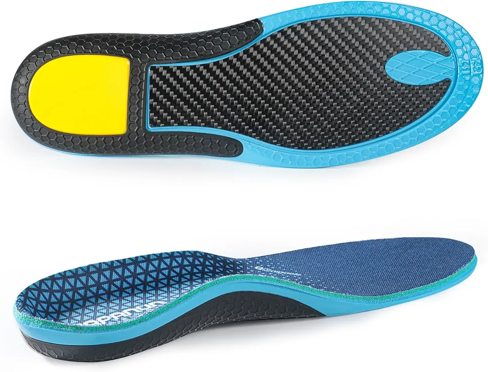 Carbon fiber shock-absorbing insole with arch support is suitable for basketball, running, cycling, outdoor hiking and other daily sports. (Blue, M：10.5/11丨W：11.5/12（300mm）)