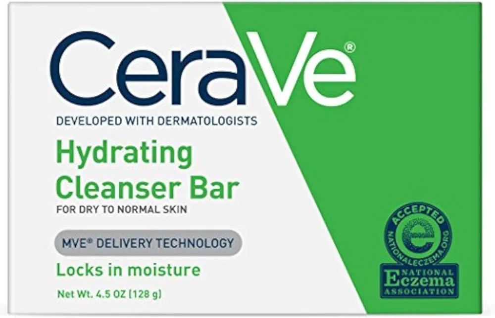 CeraVe Hydrating Cleanser Bar - Soap-Free Body and Facial Cleanser with 5% Cerave Moisturizing Cream - 4.5 Ounce Bar