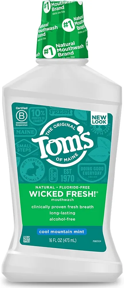 Tom's of Maine Natural Wicked Fresh! Alcohol-Free Mouthwash, Cool Mountain Mint, 16 oz. (Packaging May Vary)