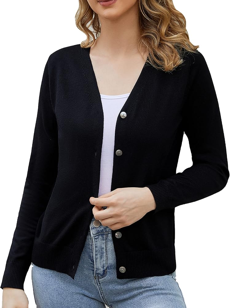 Women's V-Neck Long Sleeve Button Down Lightweight Sweater Soft Knit Cardigan