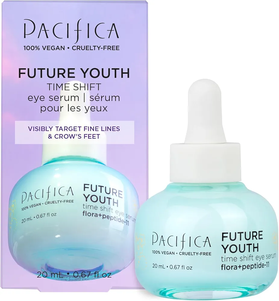 Pacifica Beauty Future Youth Time Shift Eye Serum, Skincare, Brightening, Dark Circles, Fine Lines, Skin Firming, Fragrance Free, Eye Cream, For All, Stressed, Aging Skin, Vegan, 0.67 fl oz (1 Count)