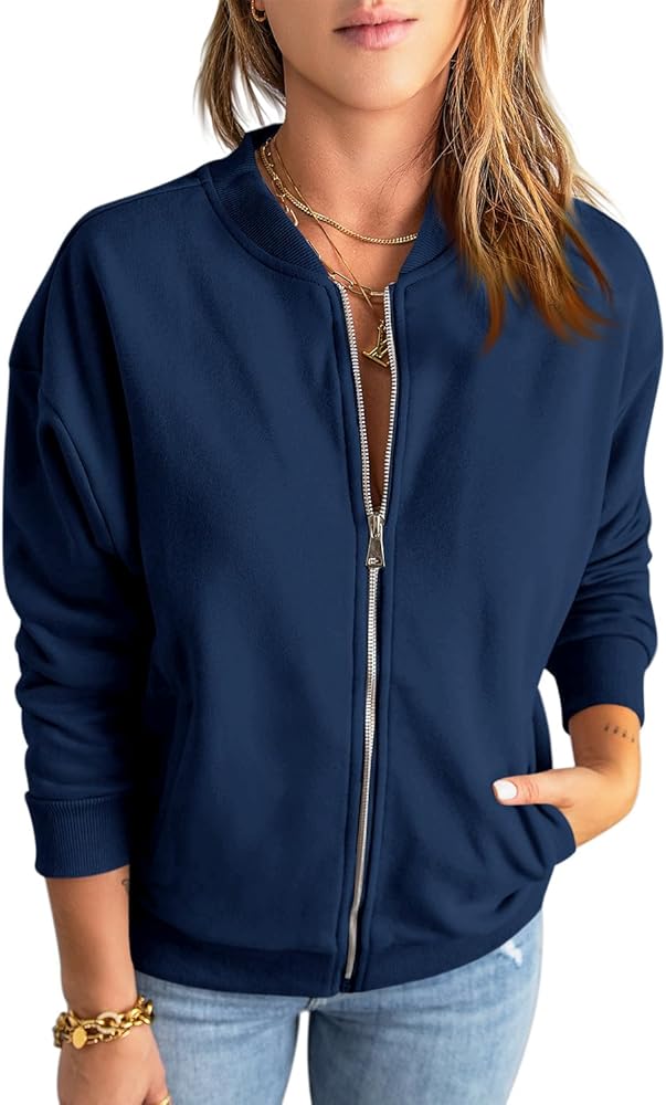 GeGekoko Womens Zip Up Sweatshirts Jackets Long Sleeve Casual Loose Outwear with Pockets