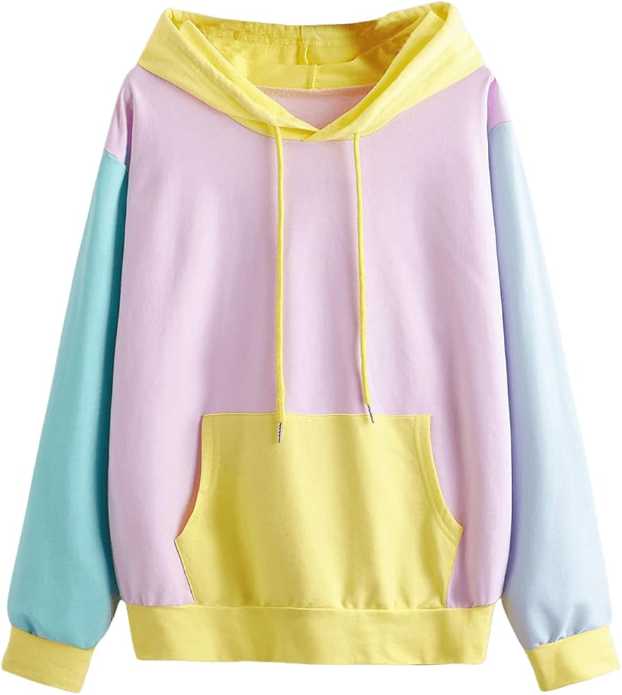 SweatyRocks Women's Causal Long Sleeve Color Block Hoodie Sweatshirt with Pocket