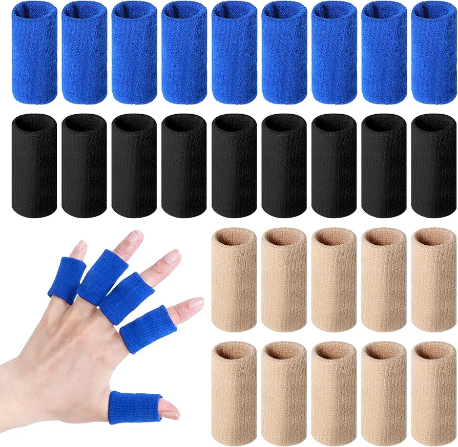 Qianyu 30 Pcs Finger Arthritis Sleeves Elastic Thumb Splint Brace Support Protector Finger Compression Sleeve for Arthritis Joint Pain Breathable Finger Tape for Finger Sports Aid Support