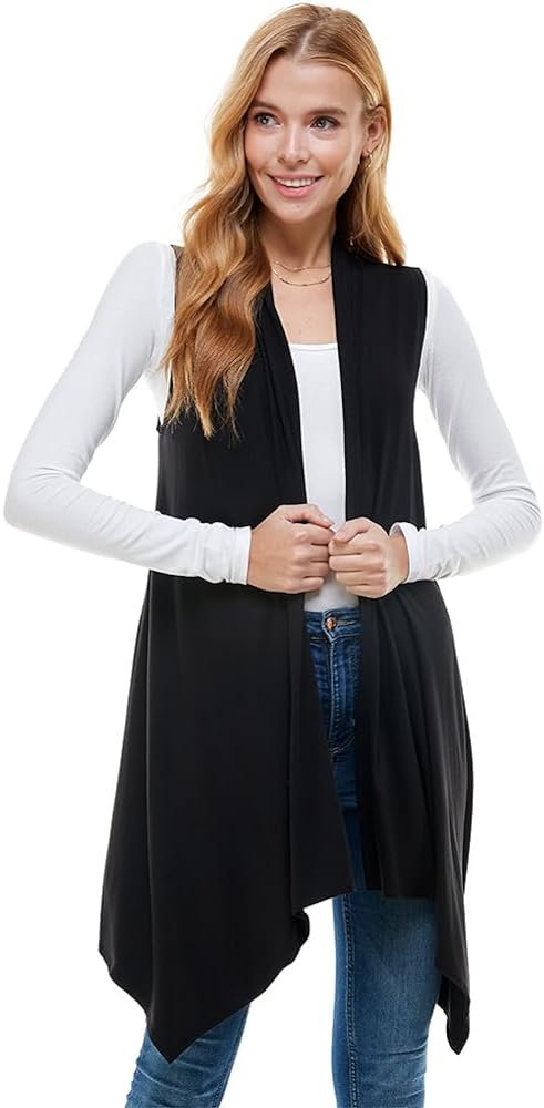 Azules Sleeveless Cardigan Vest- Flowy Asymmetric Hem (Standard & Plus Size)