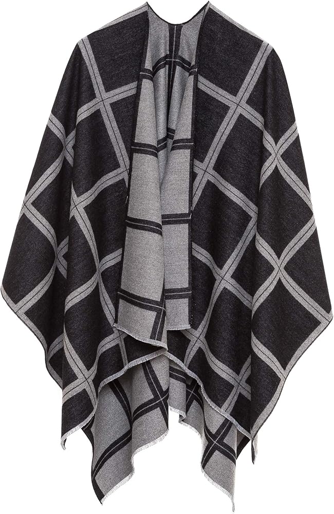 Women's Shawl Wrap Poncho for Cape Ruana for Travel Plane Blanket, Reversible Open Front Design