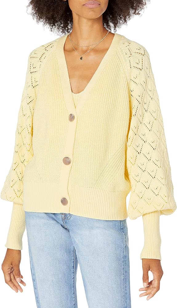 The Drop Women's Divya Pointelle Full Sleeve Cardigan Sweater