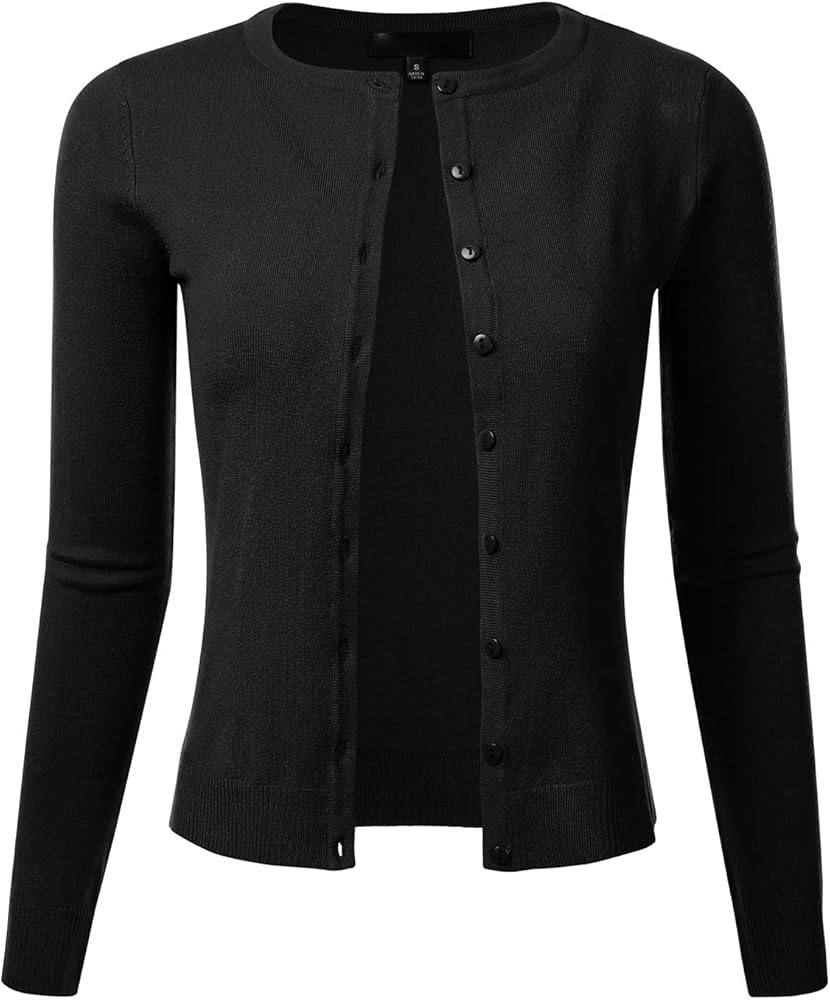 FLORIA Women's Slim Fit Long Sleeve Button Down Crew Neck Knit Cardigan Sweater