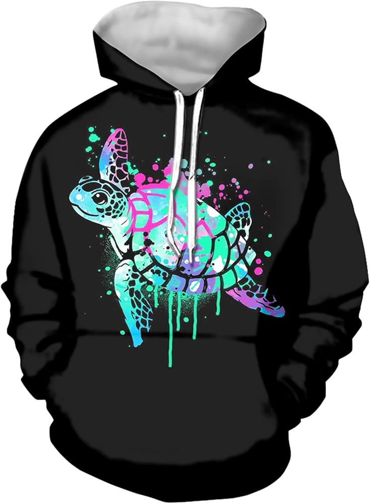 HUGS IDEA Boho Sea Turtle Womens Hoodie Sweatshirts Pullover Tops Long Sleeve Drawstring Workout Activewear with Pocket