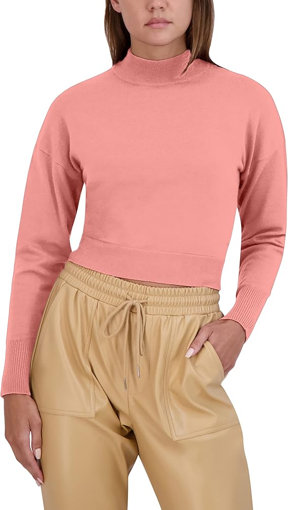 BCBGeneration Women's Fitted Long Dolman Sleeve Sweater Mock Neck Back Cut Out Tie Top