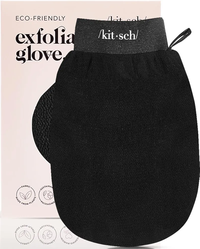 Kitsch Deep Exfoliating Glove - Eco Friendly Exfoliating Body Scrubber, Dead Skin Remover & Body Scrubber Exfoliator, Body Scrub Mitt for Skin Cell Renewal, Body Exfoliating Gloves for Shower, Black