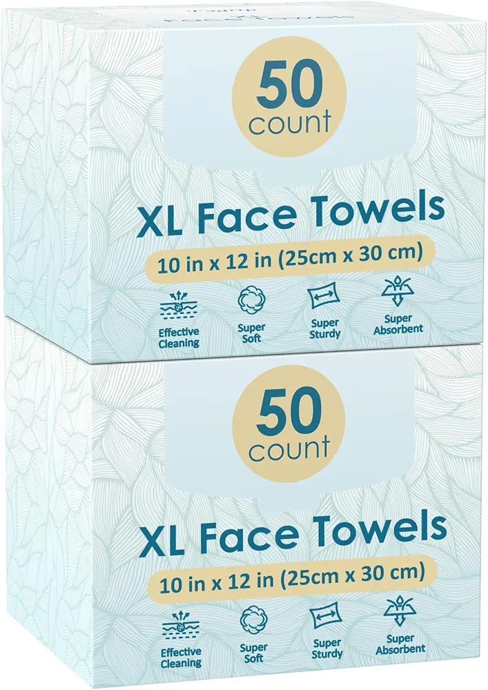 100 Count XL Disposable Face Towels 10” x 12”, 100% USDA Biobased Viscose Fibre, Soft & Skin Friendly Face Towelettes Disposable Fingertip Towels, Facial Tissue Face Wipes for Women Cleansing