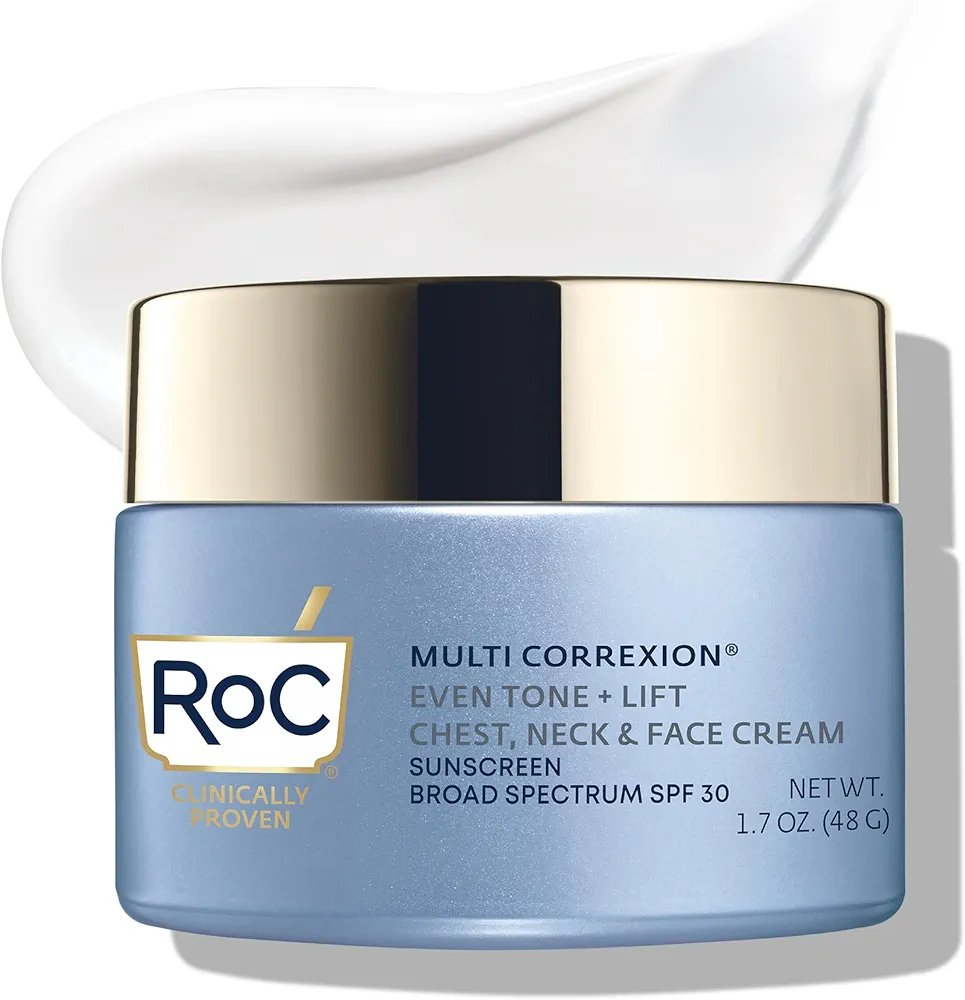 RoC Multi Correxion 5 in 1 Chest, Neck, and Face Moisturizer Cream with SPF 30, for Neck Firming and Wrinkles, Vitamin E & Shea Butter, Oil Free Skin Care, 1.7 Ounces (Packaging May Vary)