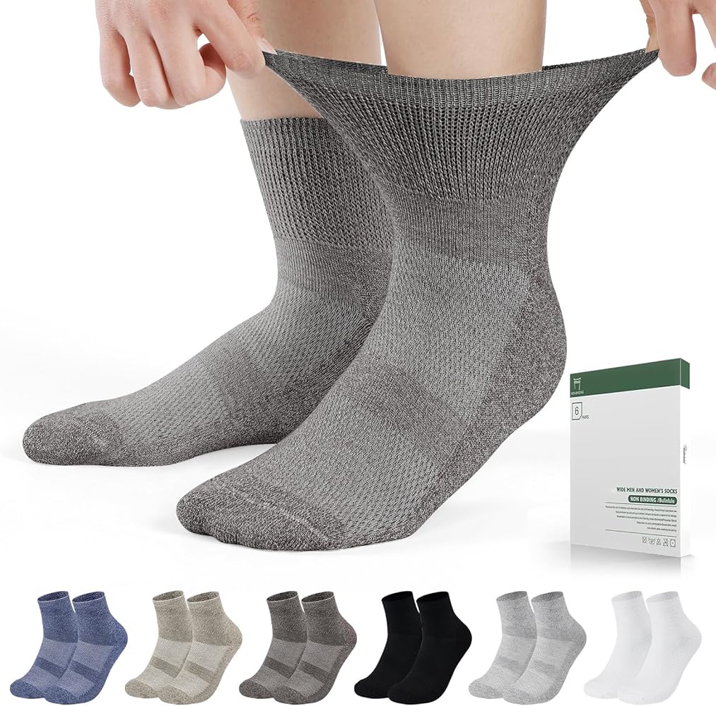 Diabetic Socks for Men Women,6 Pairs Non Binding Ankle Diabetic Socks for Women Men Size 6-9 9-12