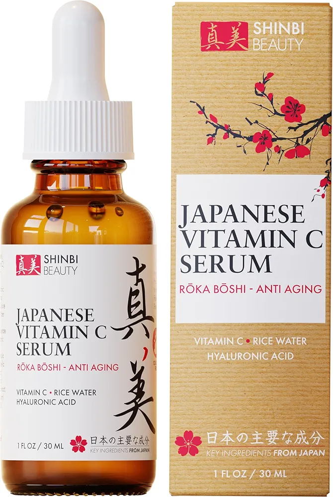 Japanese Vitamin C Serum With Rice Water + Hyaluronic Acid - Japan Skincare Products for Anti Aging Anti Wrinkle J Beauty Glow 1oz