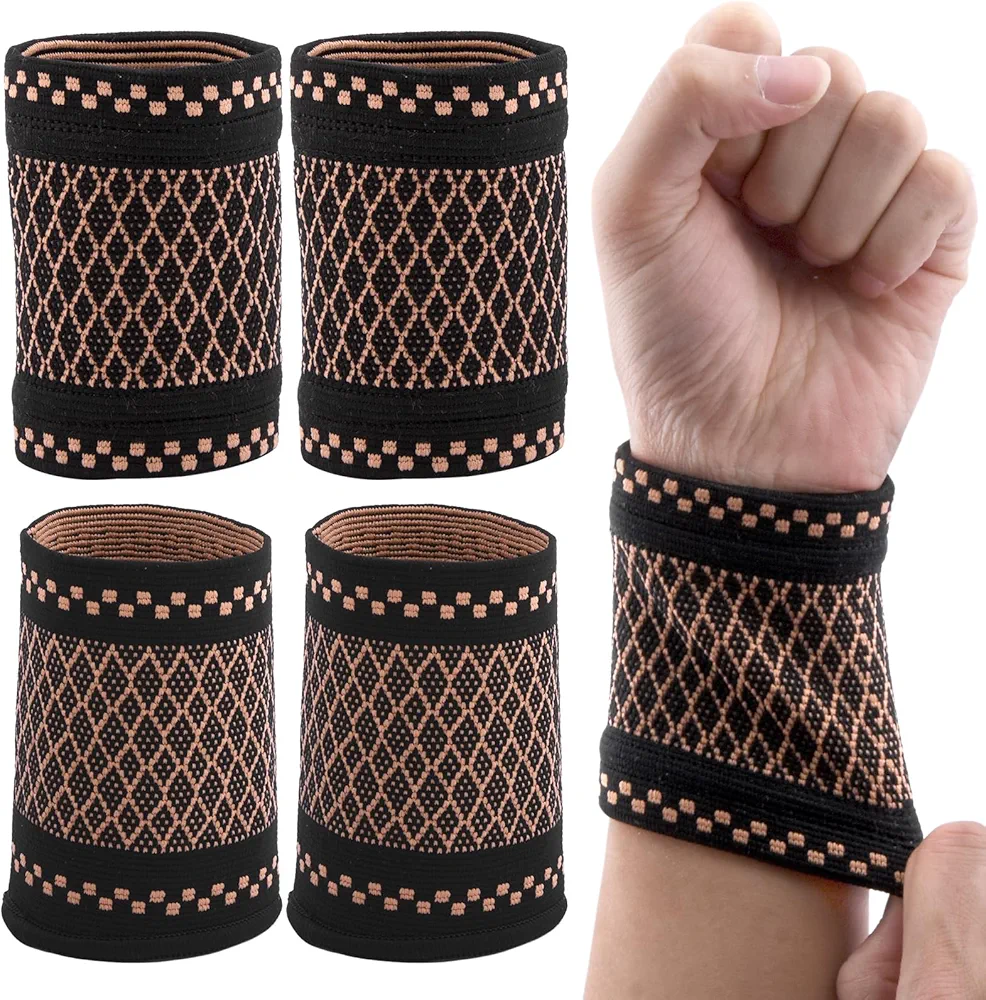 Copper Wrist Compression Sleeve,Elastic Wrist Brace Wrist Wrap Wrist Support for Tendonitis,Arthritis,Carpal Tunnel Pain Relief,Soft Wrist Wrap Wristbands for Sport,Workout,Typing(size:M)