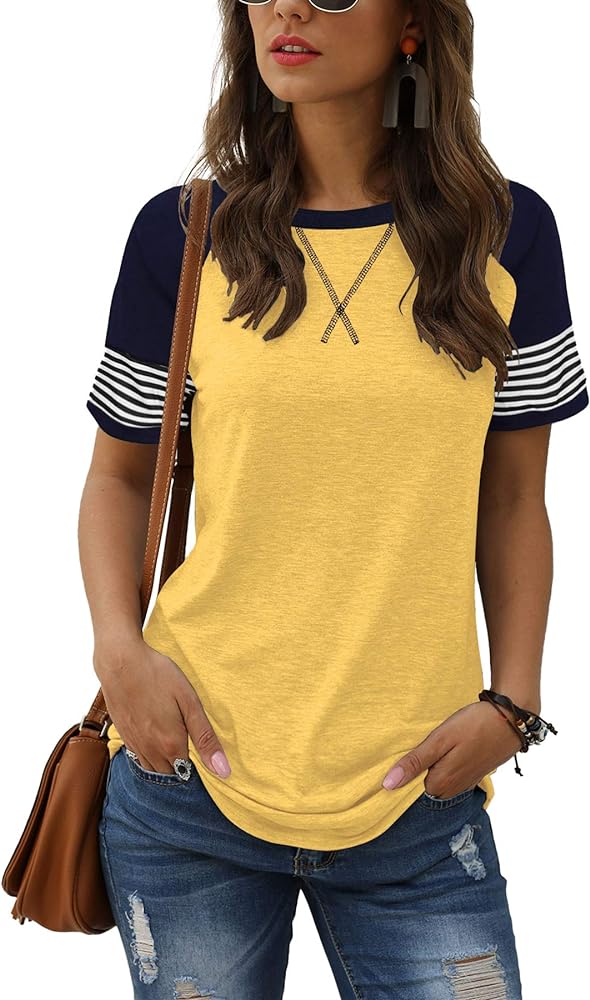 Adibosy Women Summer Casual Shirts: Short Sleeve Striped Tunic Tops - Womens Crew Neck Tee Tshirt Blouses