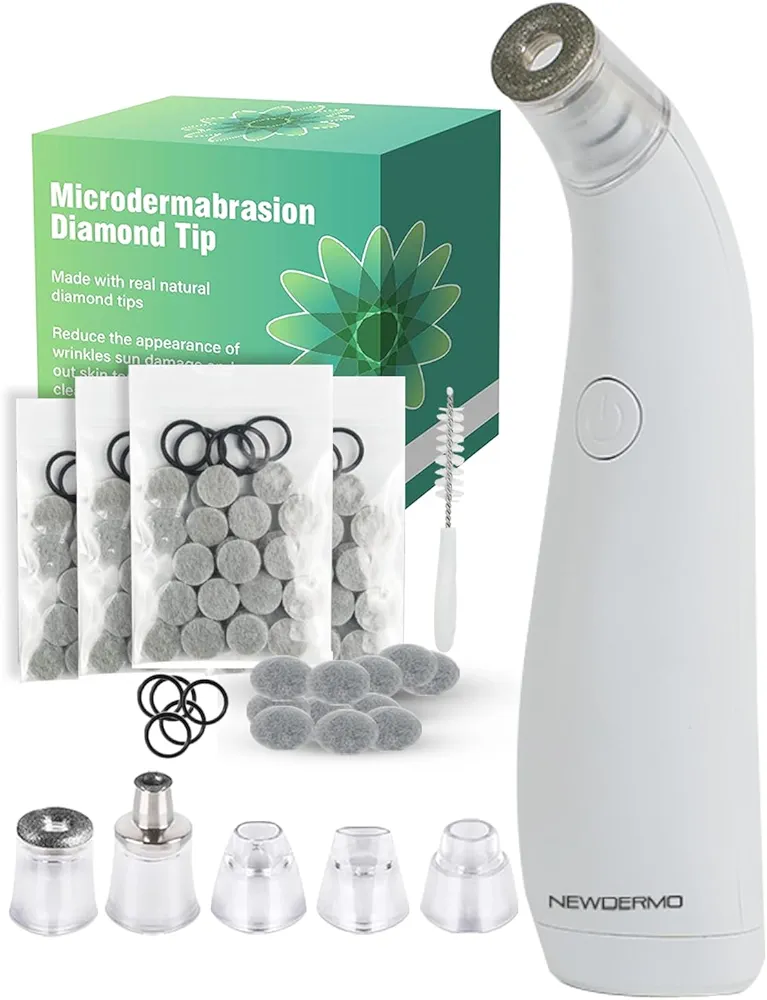 NEWDERMO 2-in-1 Microdermabrasion Machine for Facial, Diamond Microdermabrasion Device USB Rechargeable (White) with Extra Microdermabrasion Filters 120 Pcs