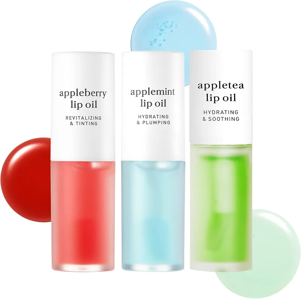 NOONI Appleberry + Applemint + Appletea Lip Oil Bundle | Korean Skincare, Vegan, Cruelty-free, PETA Certified, Paraben-free, Mineral-Oil free